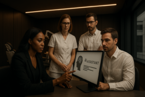 Cena ilustrativa com profissionais de saúde: Dentistas: use Claude dentro do CRM para automatizar atendimento e vendas